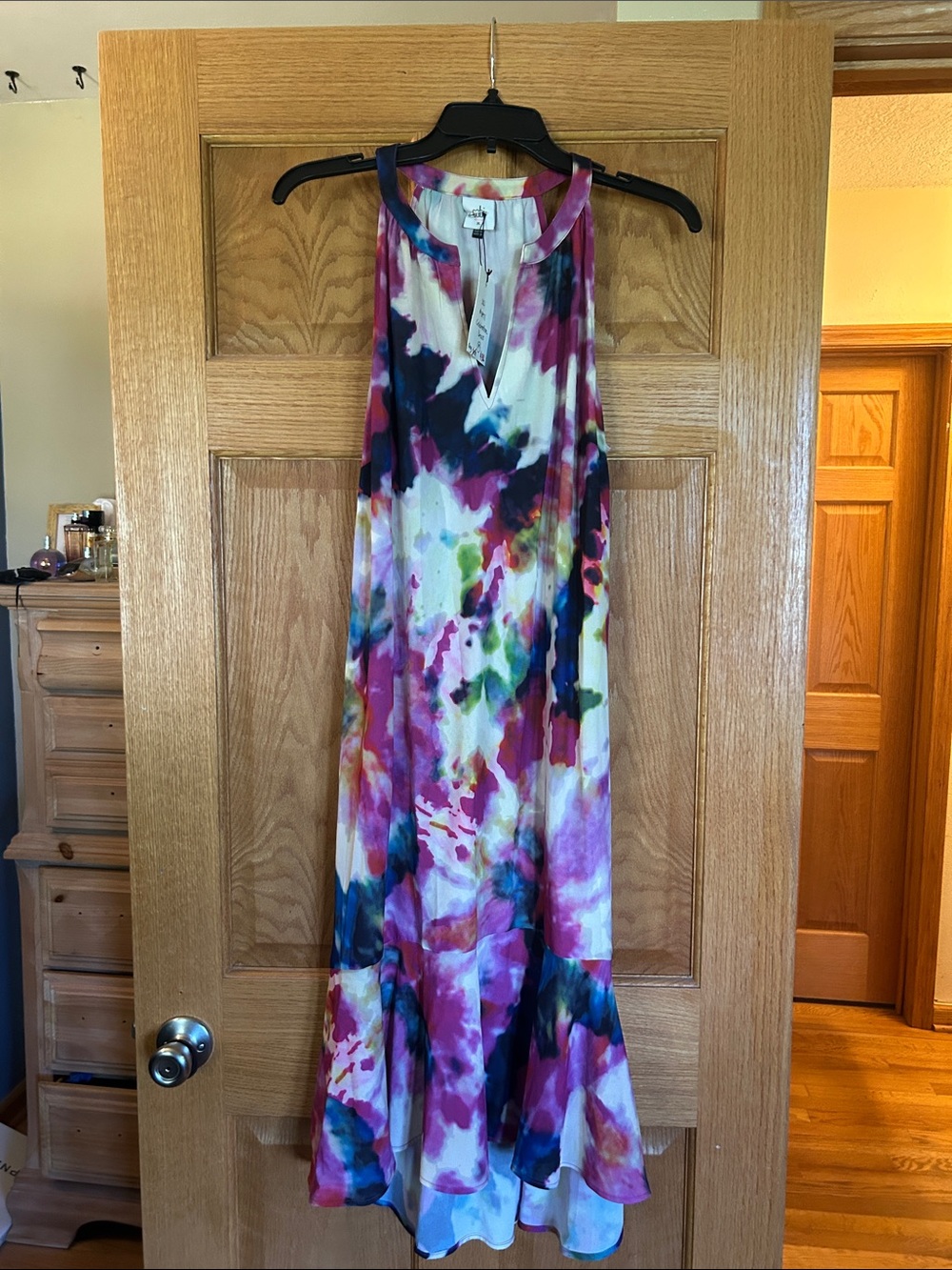 CAbi Multicolor Tie-Dye Sleeveless Maxi Dress - White, Pink, Blue, Purple
